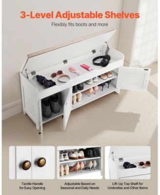 Shoe Bench with Cushion Seat and 3 Compartments – Entryway Furniture