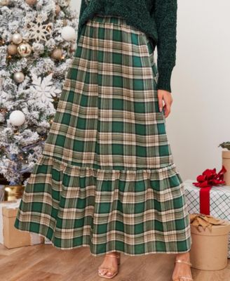 Women's Plaid Ruffled Maxi Skirt.