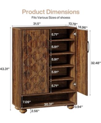 Shoe Cabinet with Doors, 6-Tier Shoe Rack with Adjustable Shelves and Solid Wood Feet