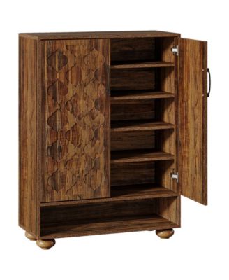 Shoe Cabinet with Doors, 6-Tier Shoe Rack with Adjustable Shelves and Solid Wood Feet