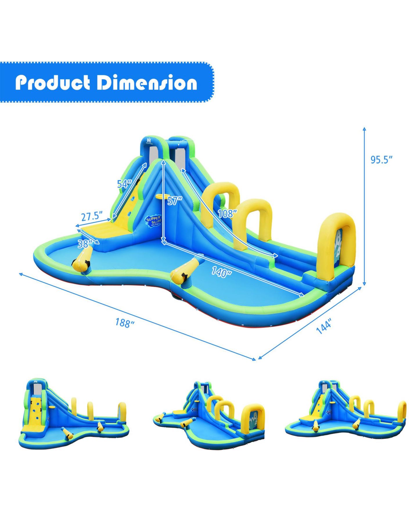 Детская игрушка SUGIFT Inflatable Water Slide Bounce House with Climbing Wall & Water Cannons, Accommodates Up To 4 Kids, Ages 4-12, цвет: Синий — фото 3