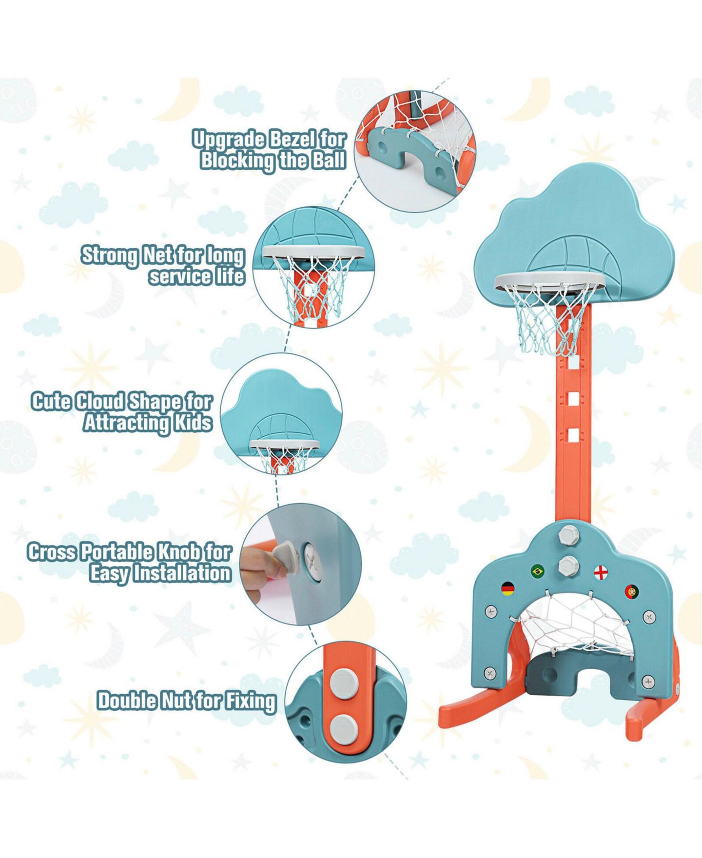 Детские игрушки SUGIFT 3-in-1 Adjustable Basketball Hoop Set, Ages 18 Months+, цвет: Зелёный — фото 9