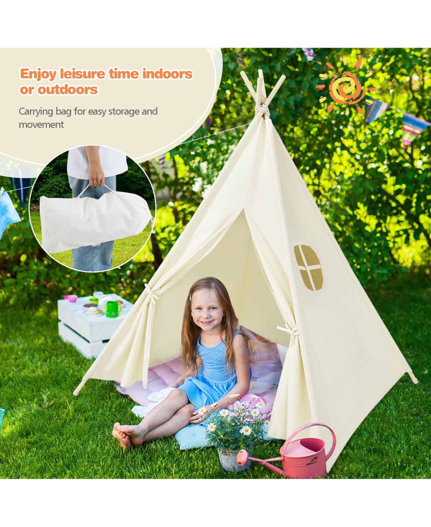 Детская игрушка SUGIFT Foldable Kids Canvas Teepee Play Tent, цвет: Бежевый — фото 11
