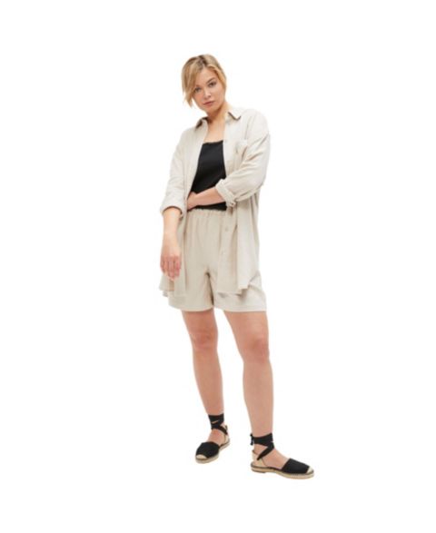 Женские шорты ellos Plus Size Linen-Blend Pull-On Elastic Waist, цвет: Меланжевый песочный