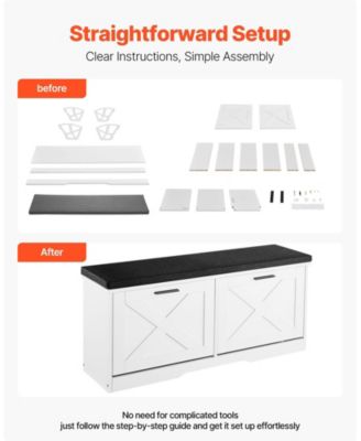 1-Pc Wooden Shoe Rack Bench – Padded Seat & Flip Drawer Storage Organizer