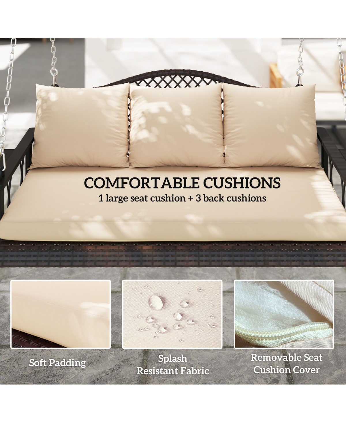 Outsunny Wicker Porch Swing, Hanging Swing Bench with Cup Holder, Natural