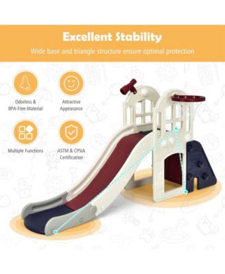 6-In-1 Large Slide for Kids Toddler Climber Slide Playset with Basketball Hoop-Blue