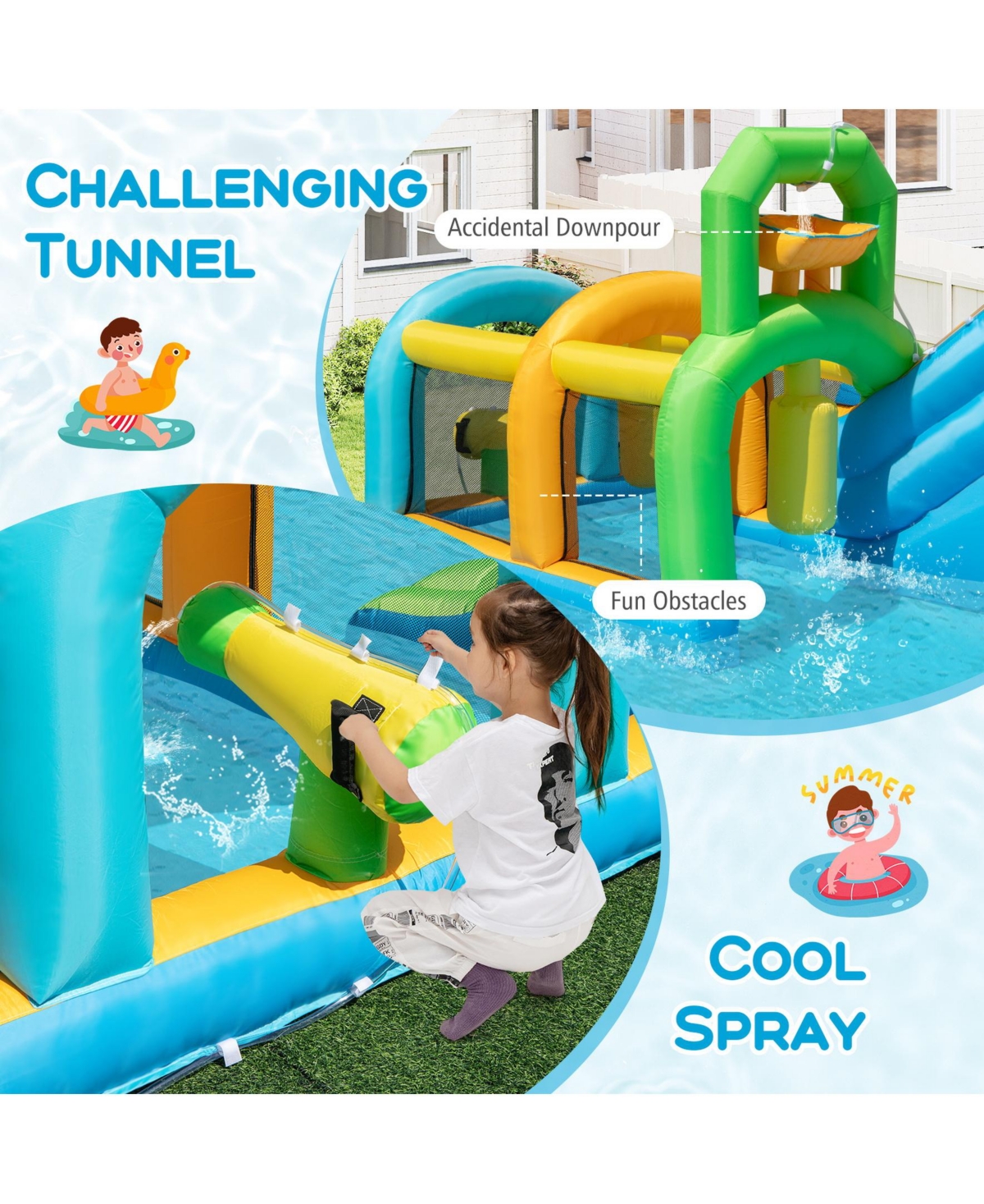Sugift Inflatable Water Slide Tropical Theme Dual Slide Aqua Park with 680W Blower