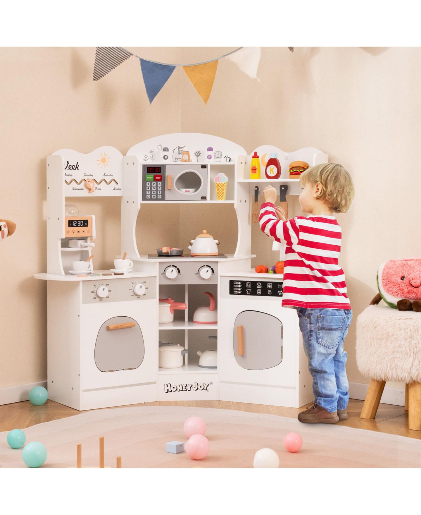 Детская игрушка SUGIFT Wooden Corner Play Kitchen with Coffee Machine and Slide, Ages 3+, цвет: Белый — фото 8