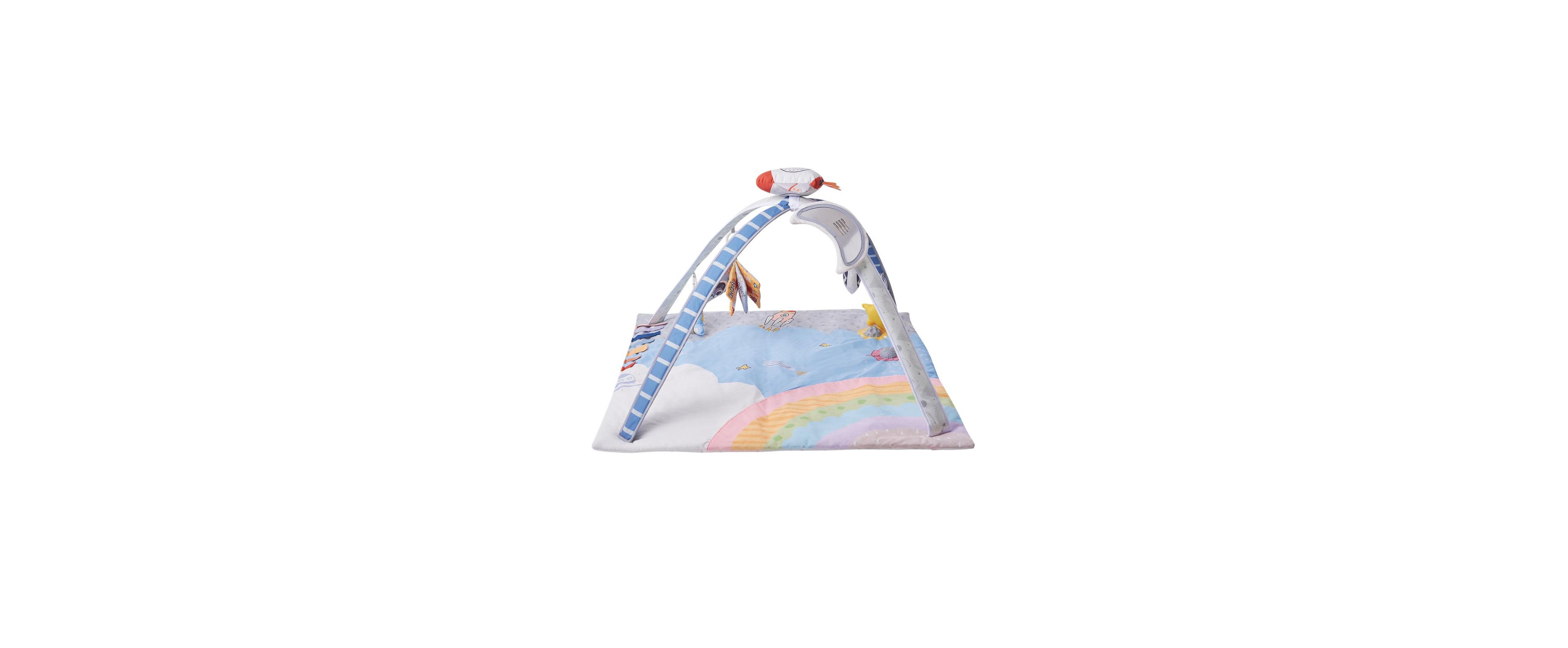 Slickblue Baby Play Gym Mat with 6 Sensory Toys, Tummy Time Activity Mat 35" x 35