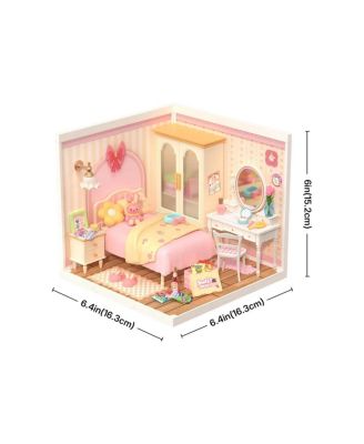 3D Puzzles DIY Miniature Dollhouse Super Creator Pink Bedroom Craft Kit Plastic Building Set for Kid Girl Pink