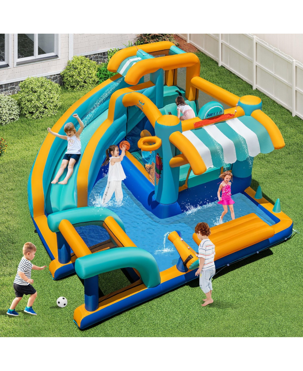 Inflatable Water Slide Bounce House Kids Jump Castle with 735W Blower