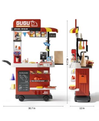 82-Piece Kids Play Kitchen Set Fried Chicken Shop with Steam, Water Circulation Sink, and Color-Changing Food for Ages 3+