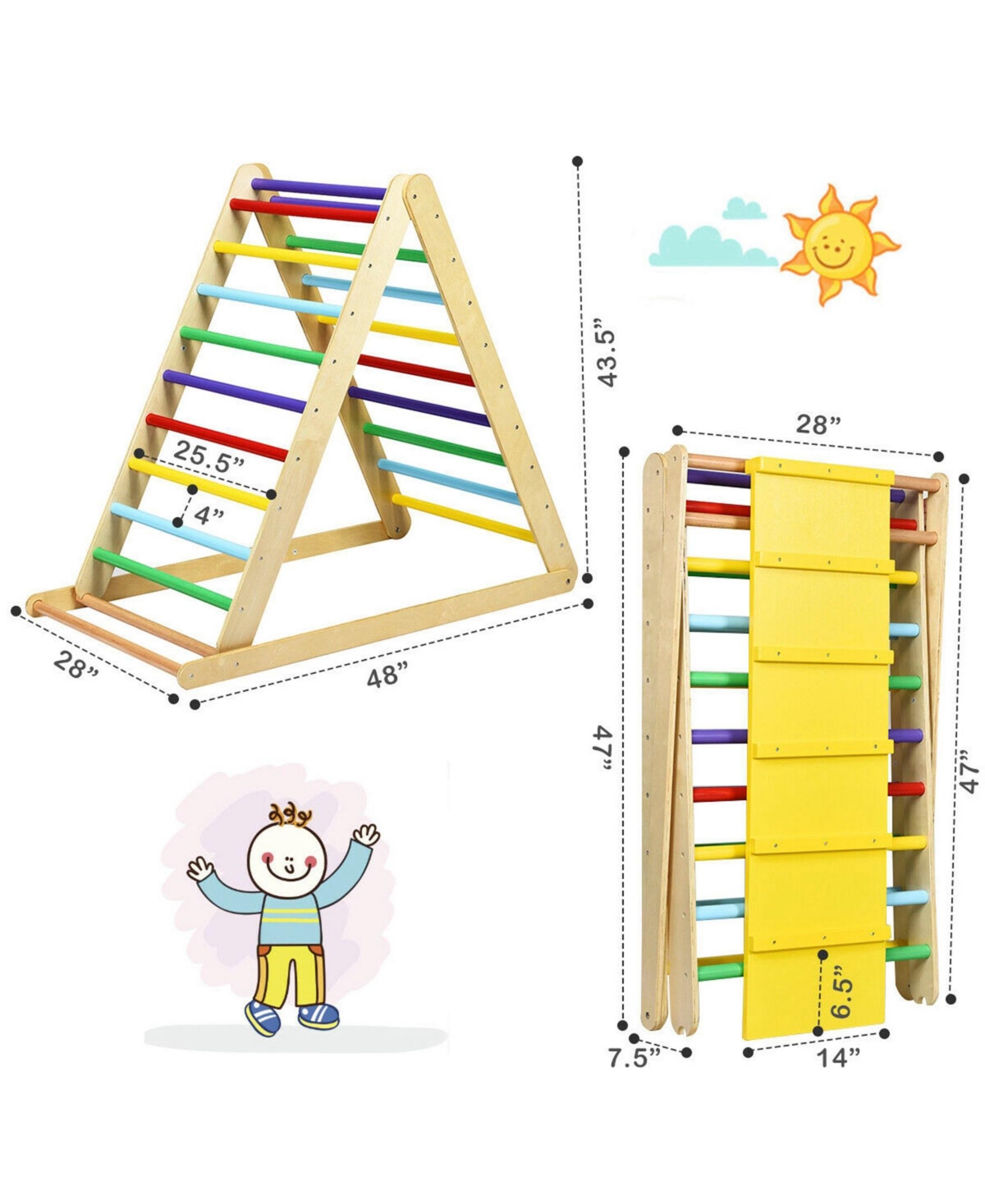 Sugift Foldable Wooden Climbing Triangle Indoor Home Climber Ladder