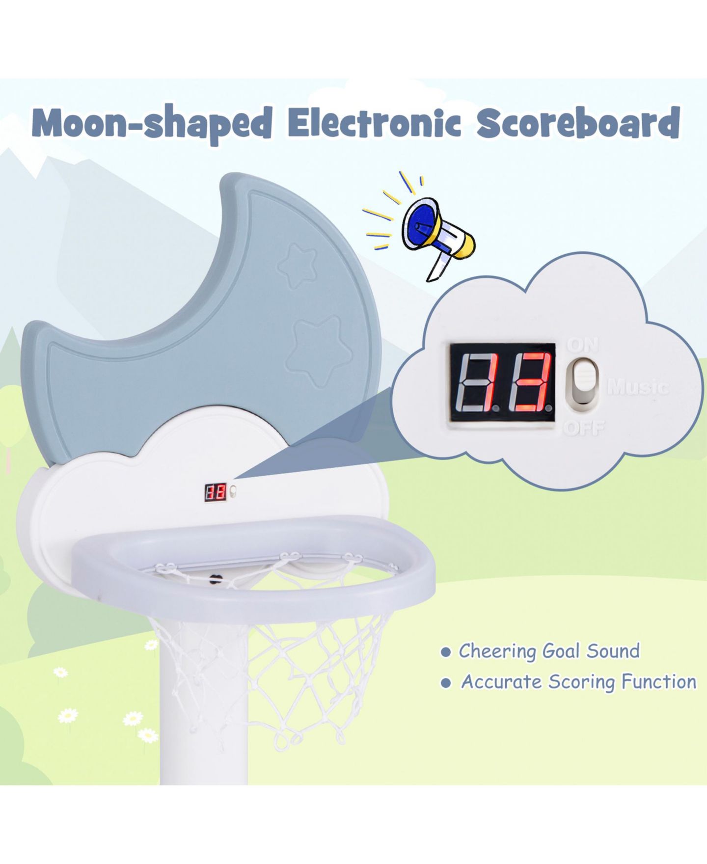 Детский игровой набор SUGIFT LW102SUGHY1379 4-in-1 Adjustable Height Electronic Scoreboard Basketball Hoop Play Set, Ages 3+, цвет: Серый — фото 3