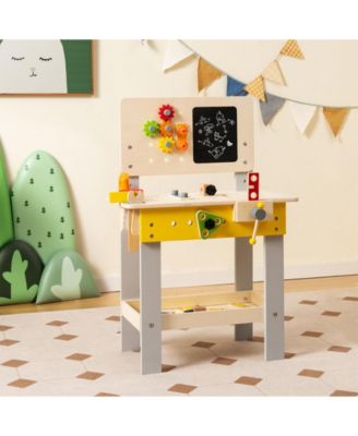 Wooden Pretend Play Workbench Set with Blackboard for Toddlers Ages 3+