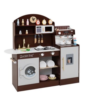 Kids Kitchen Set Wooden With Coffee Makers And Accessories