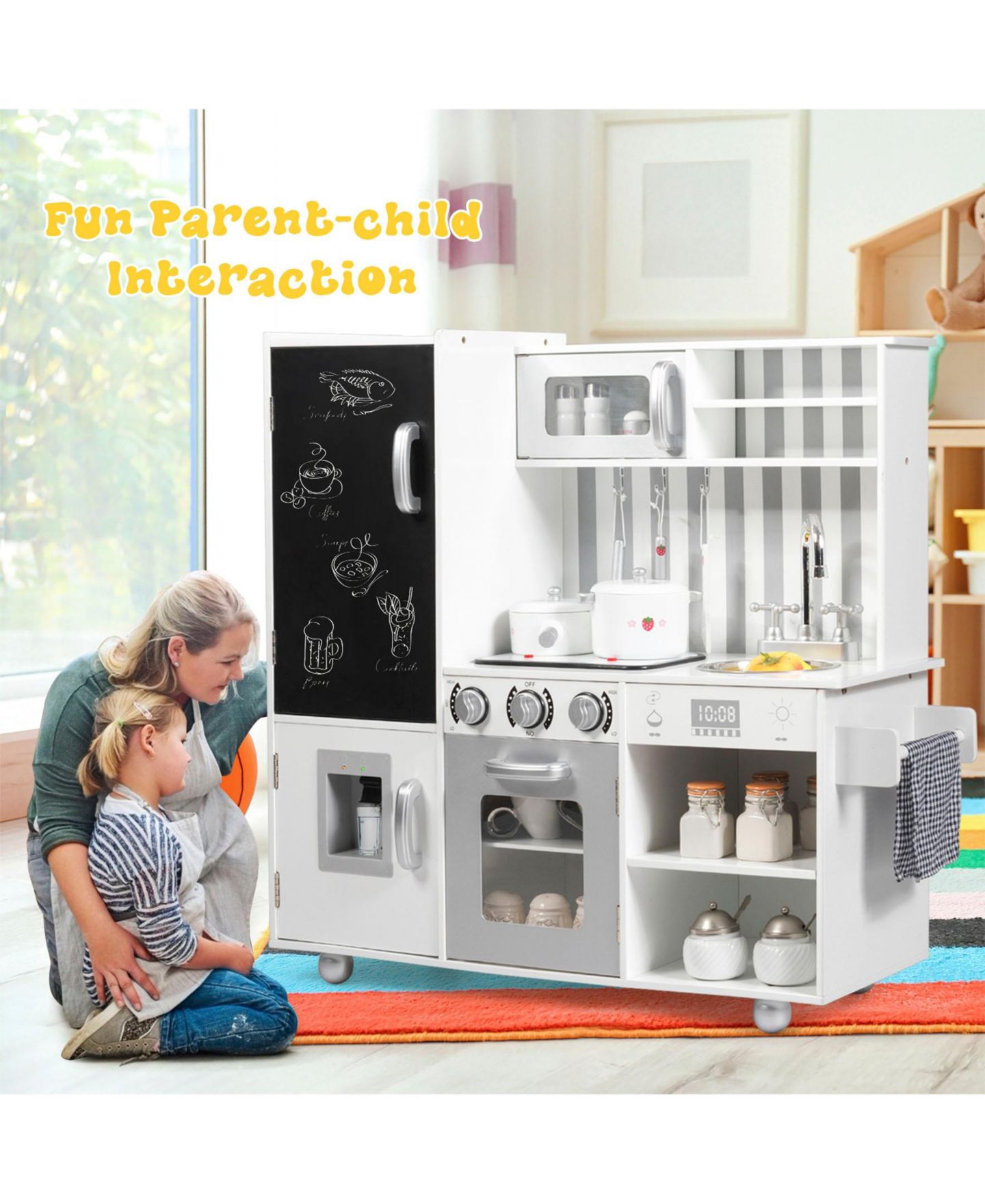 Детские игрушки SUGIFT Wooden Play Kitchen Set with Sound Effects, Ages 3+, цвет: Белый — фото 11