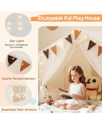Large Toddler Playhouse Tent with Door Curtains Windows-Beige