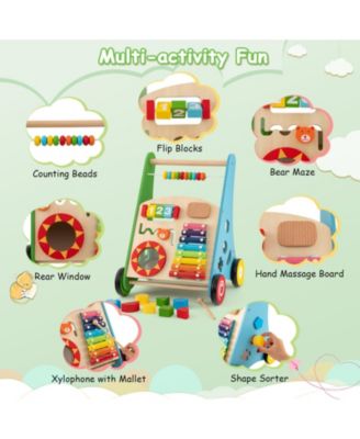 Toddler Push Walker Activity Center Toy with Burr-free Handle