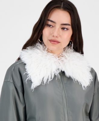 Women's Faux-Fur-Trim Bomber Jacket, Macy's Exclusive