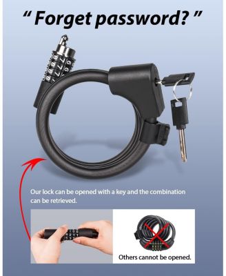 Combination Bike Lock Cable, High Security 5-Digit Resettable Anti-Theft Lock with Mounting Bracket for Bikes and Scooters - 12mm with Key