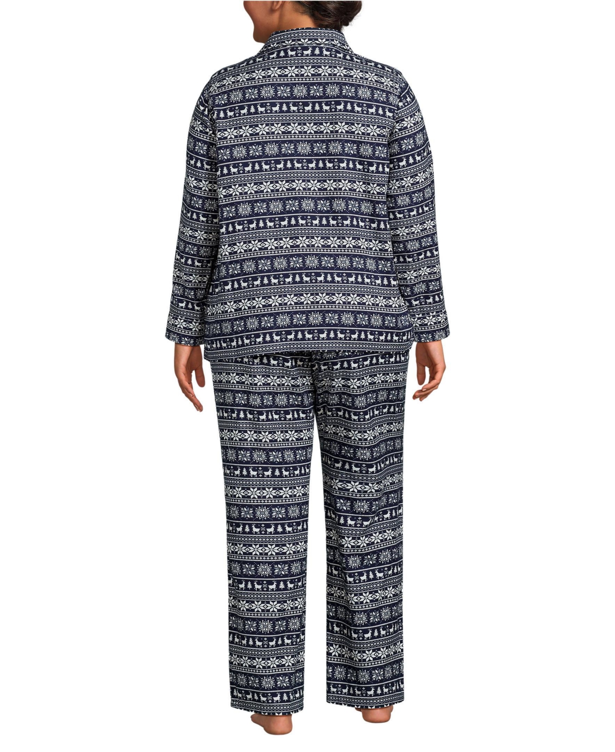 Lands' End Plus Flannel 2 Piece Pajama Set - Long Sleeve Shirt and Pants