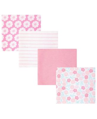 Hudson Baby Infant Girls Cotton Flannel Receiving Blankets 4-Pack, Pink Daisies, One Size - Pink daisies