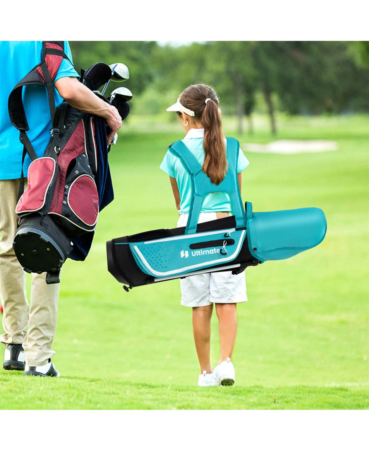 Sugift Junior Complete Golf Club Set for Kids with Rain Hood Right Hand Children Golf Age 8-10 Years Old-Blue