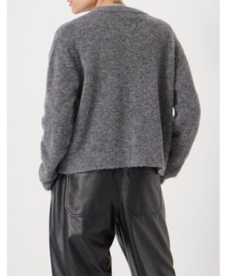 Women's Crew Neck Boxy Wool Blend Cardigan Sweaters