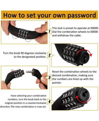 Bike Lock with 4-Digit Adjustable Combination Cable , 2Ft x 1/2 Inch