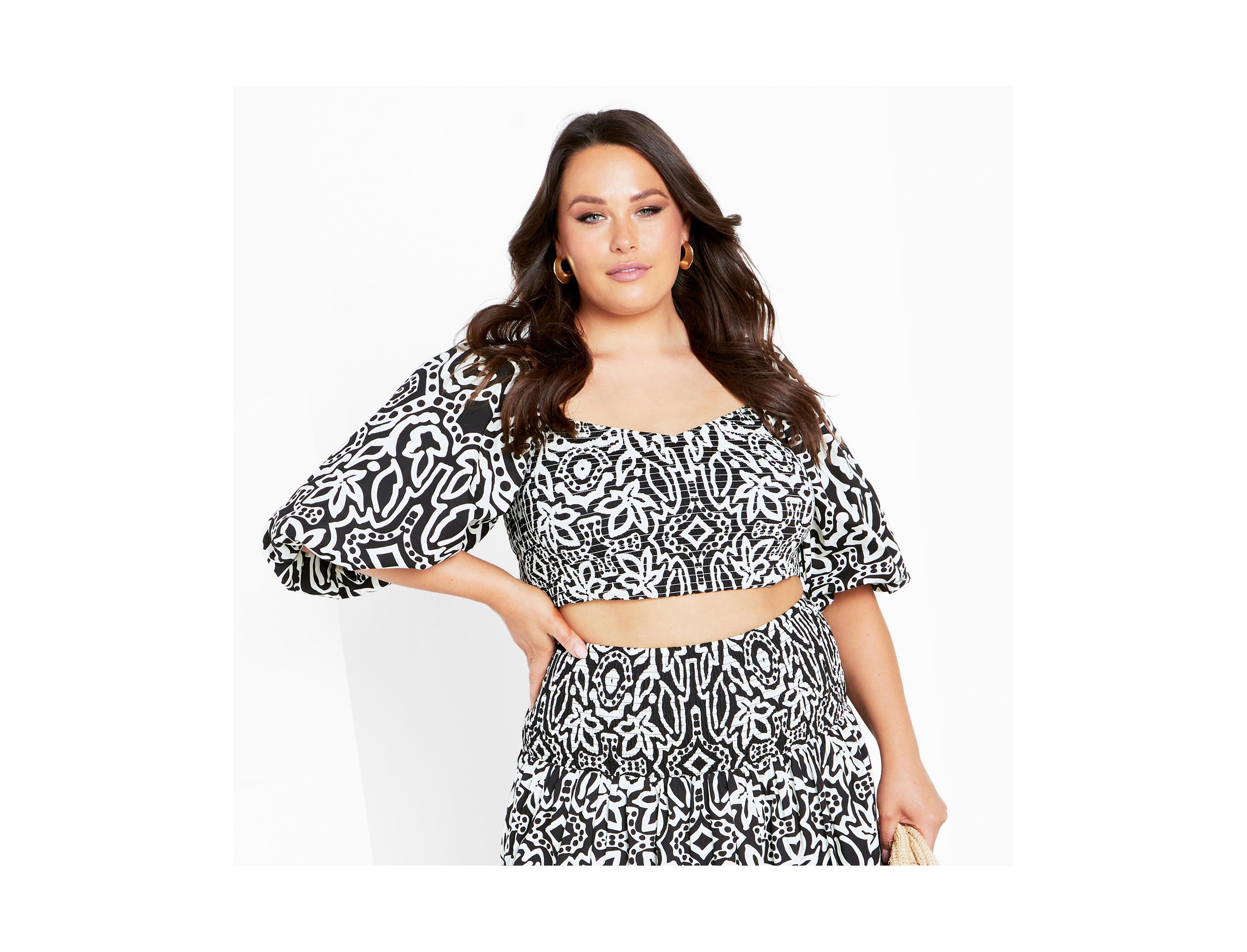 City Chic Plus Amari Puff Sleeve Fitted Top