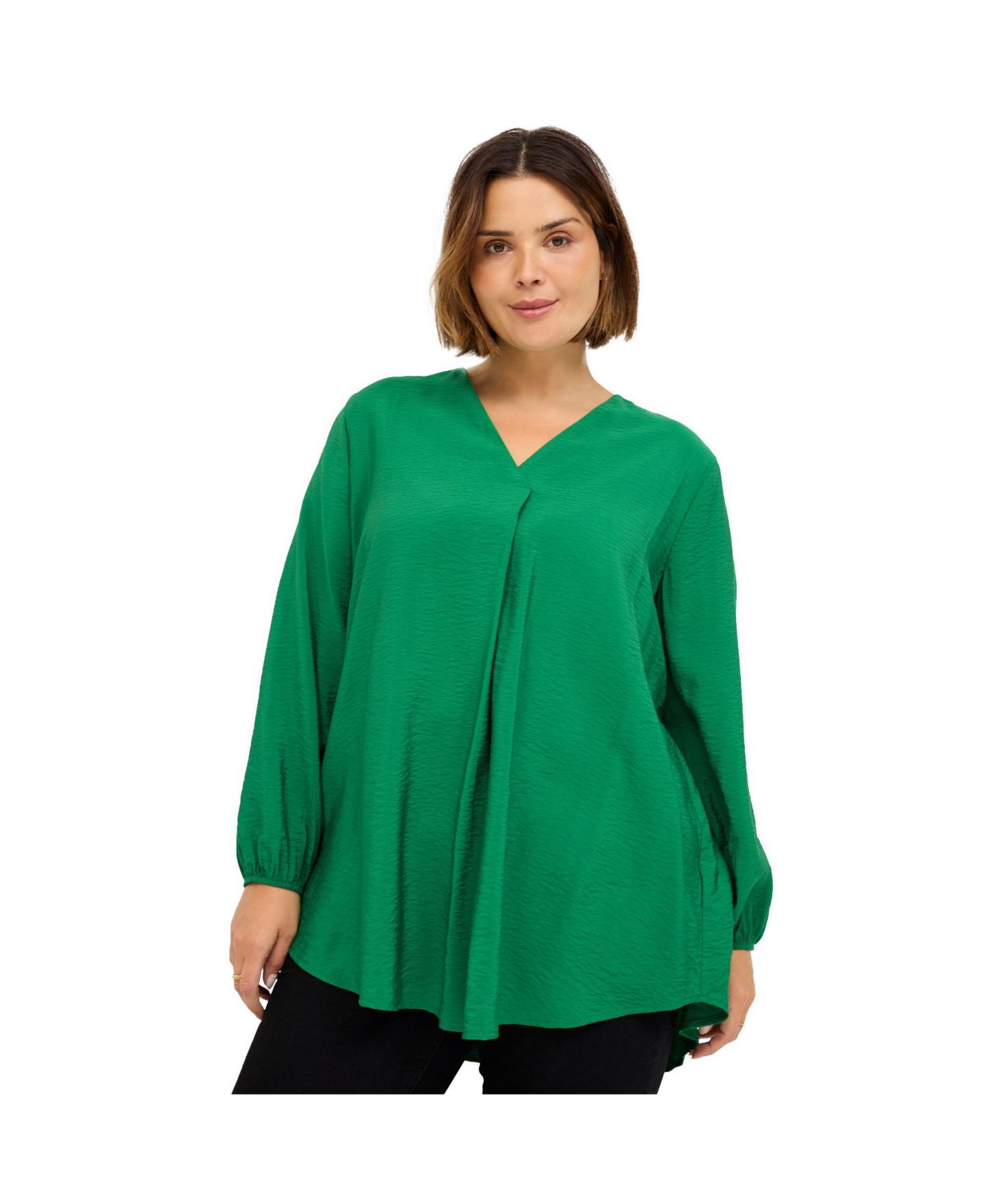 Женский топ ellos Long Sleeve Inverted Pleat Tunic, цвет: Королевский синий зелёный — фото 1