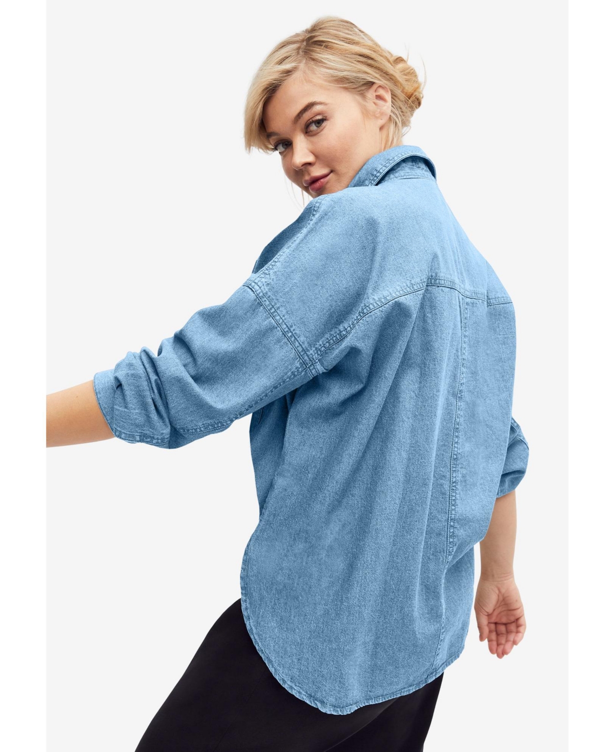 ellos Women's Oversized Button-Front Denim Shirt