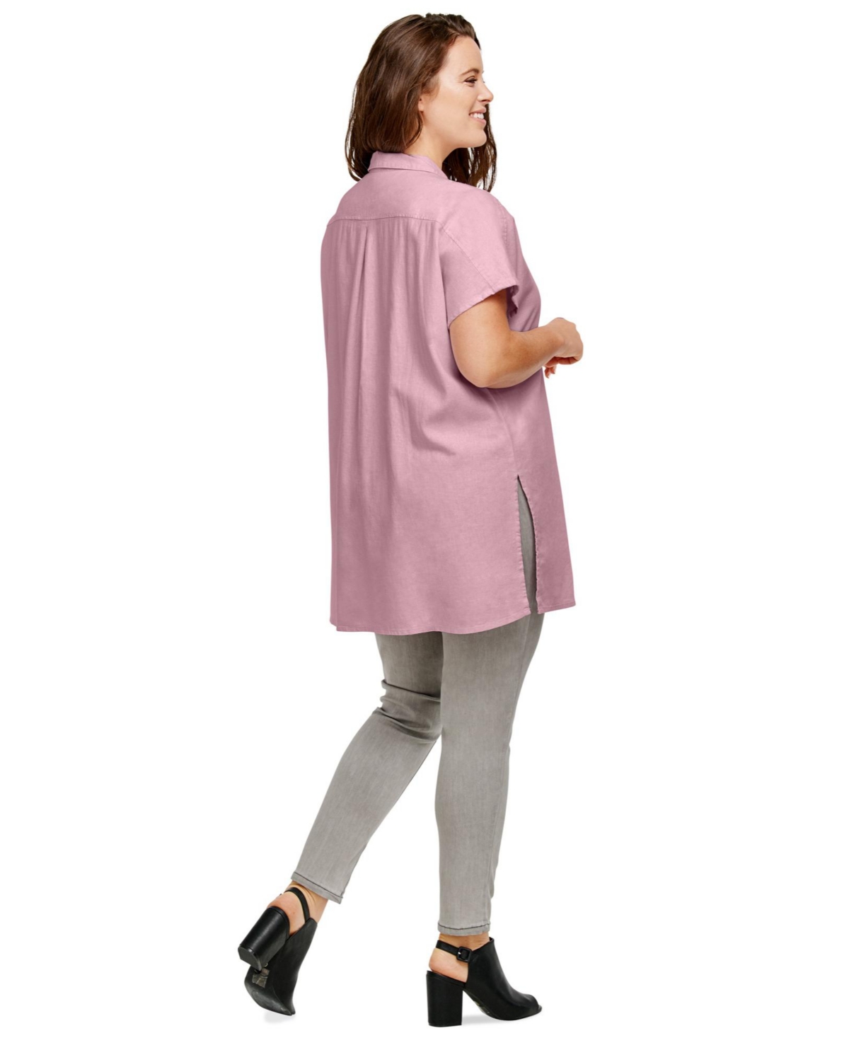ellos Women's Linen-Blend Button Front Tunic