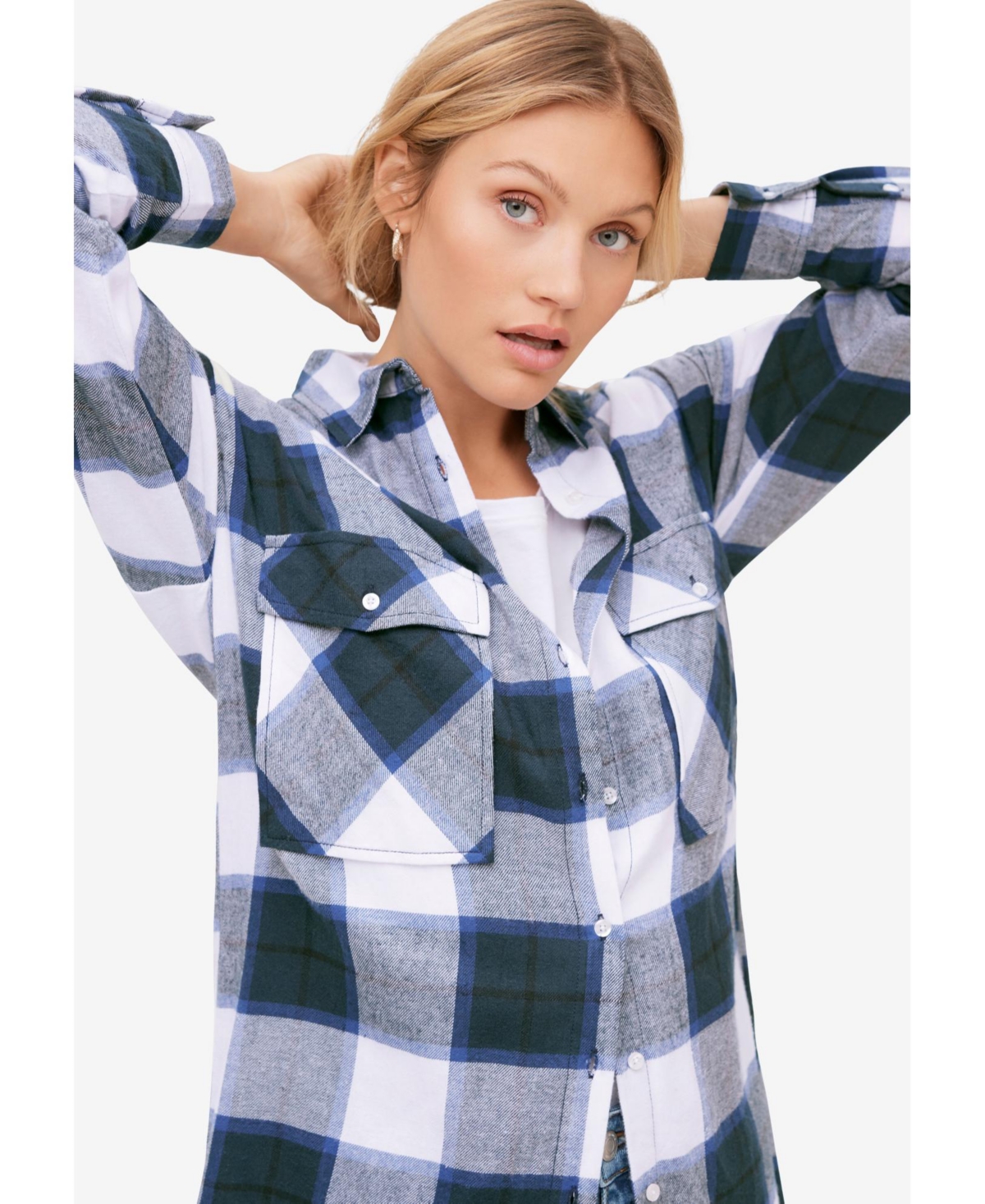 ellos Women's Plaid Button-Front Flannel Tunic
