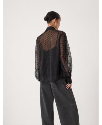 Women's Tie Neck Flocked Spot Blouse