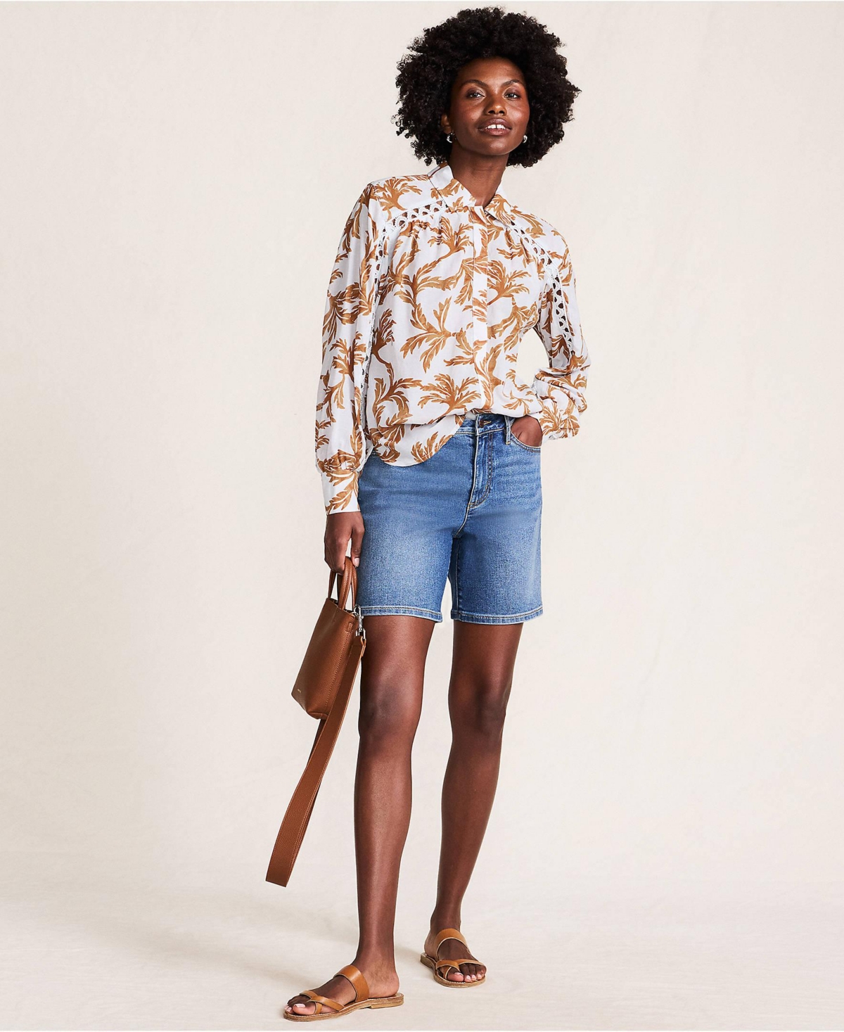 Lands' End Women's Voile Shirred Trim Insert Shirt