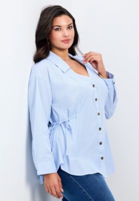 Women's Ray Stripe Poplin Shirt with Tie Detail