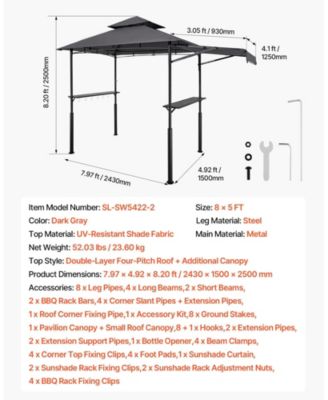 Reinforced BBQ Grill Gazebo with Awning and Storage Shelf