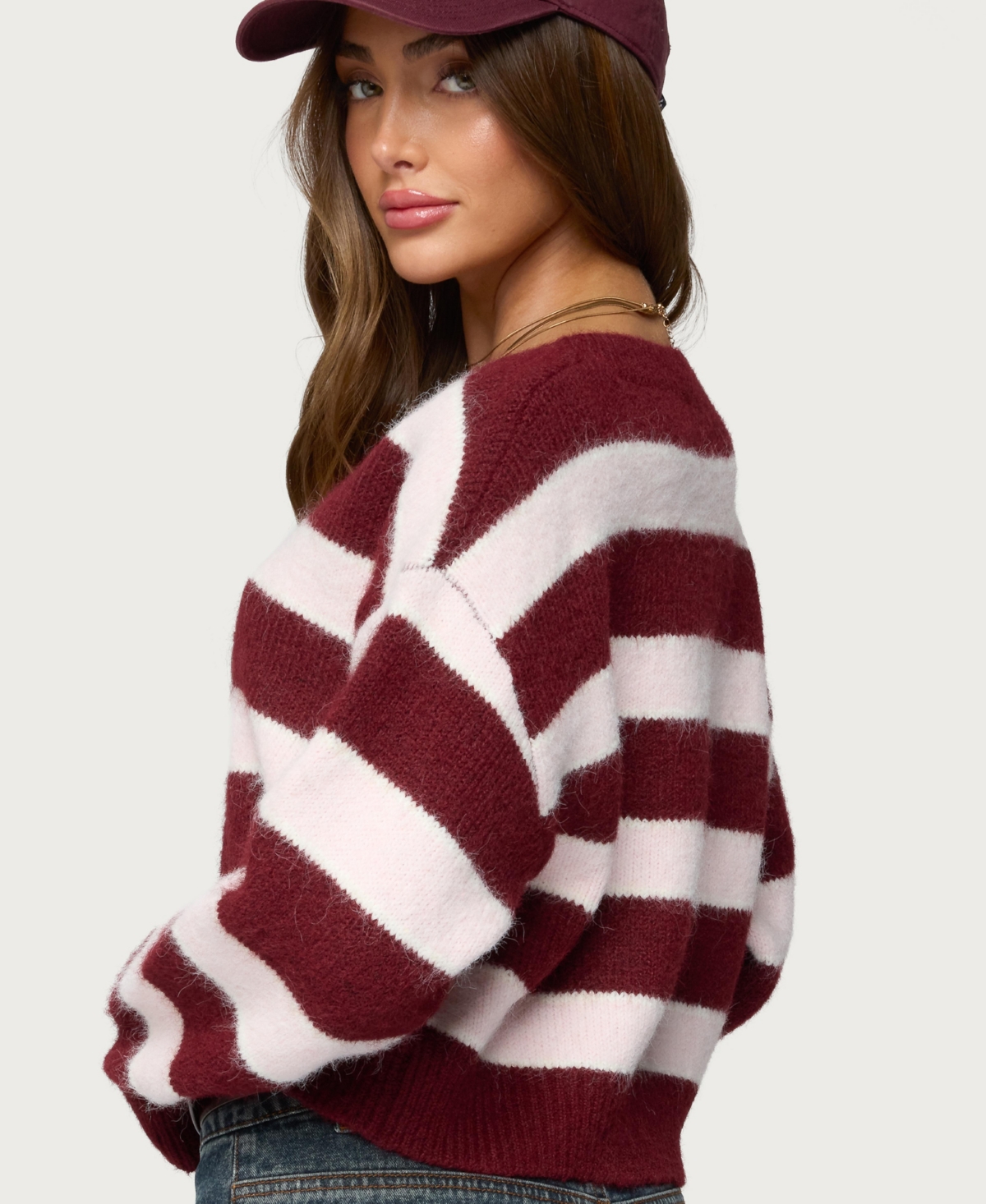Edikted Women's Kaz Striped Knit V Neck Cardigan