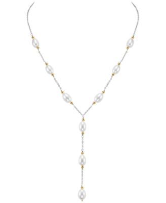 Macy's - Freshwater Pearl Necklace (8-9mm) in 14k Yellow Gold Beads and Sterling Silver