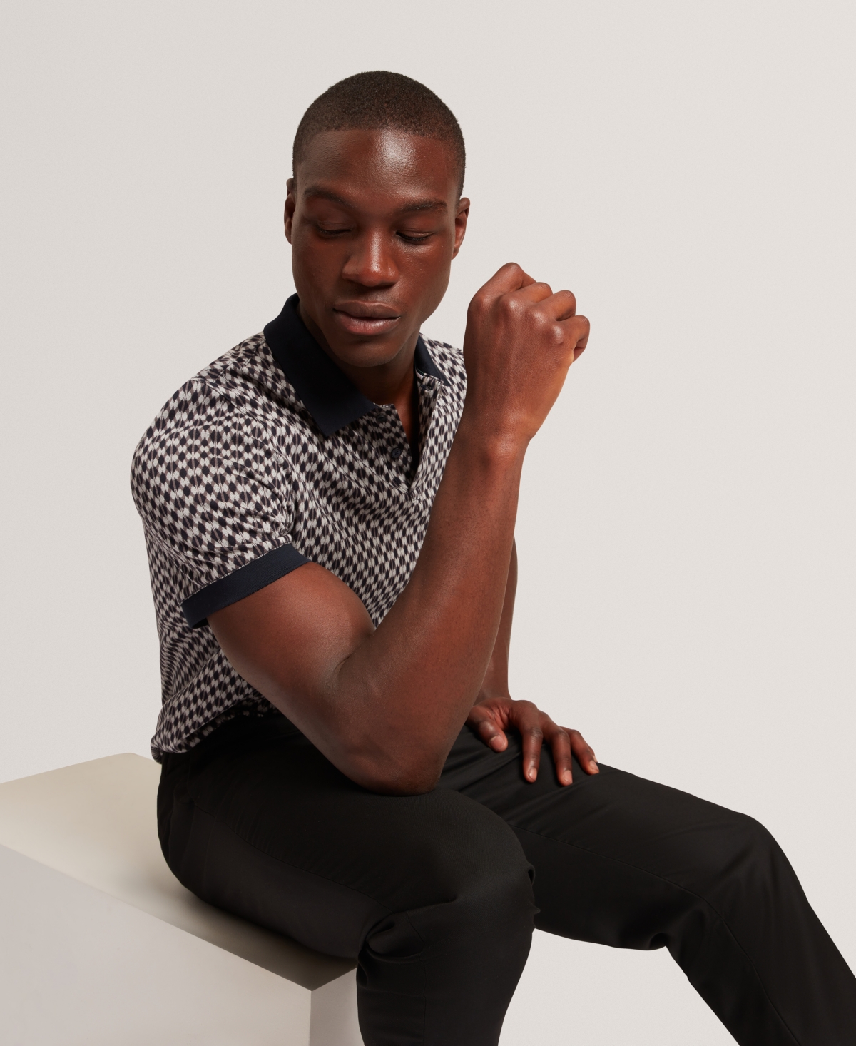 Ted Baker Ernist Short Sleeve Geo Jacquard Cotton Polo In Blue