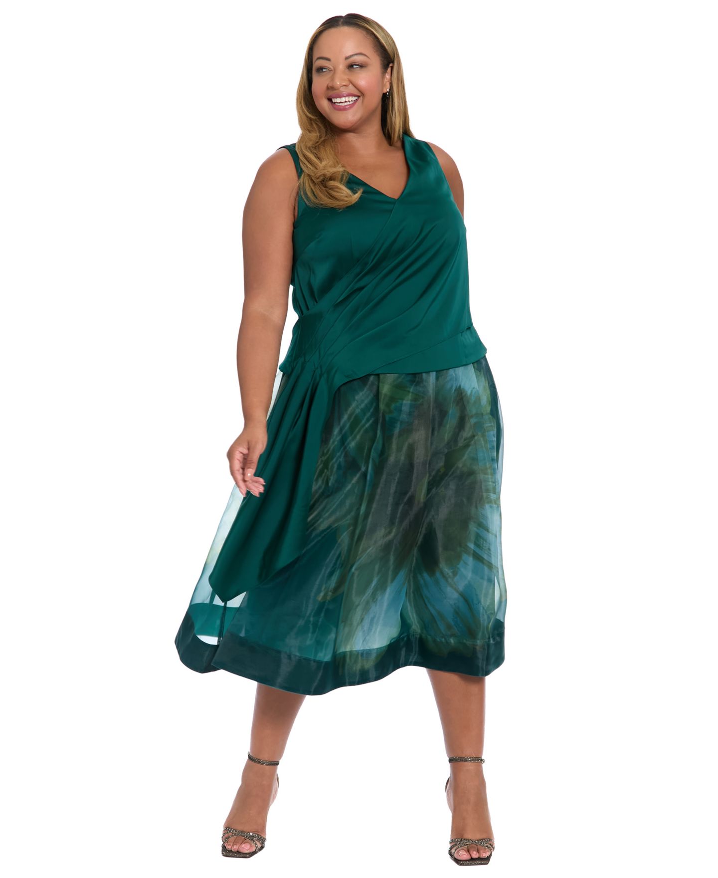 Женская юбка Muse Plus Size Pleated Organza Midi, цвет: Бирюзовый — фото 1