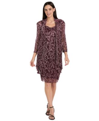 R & M Richards - Women's 2-Piece Printed Metallic Foil Swirl Jacket Dress