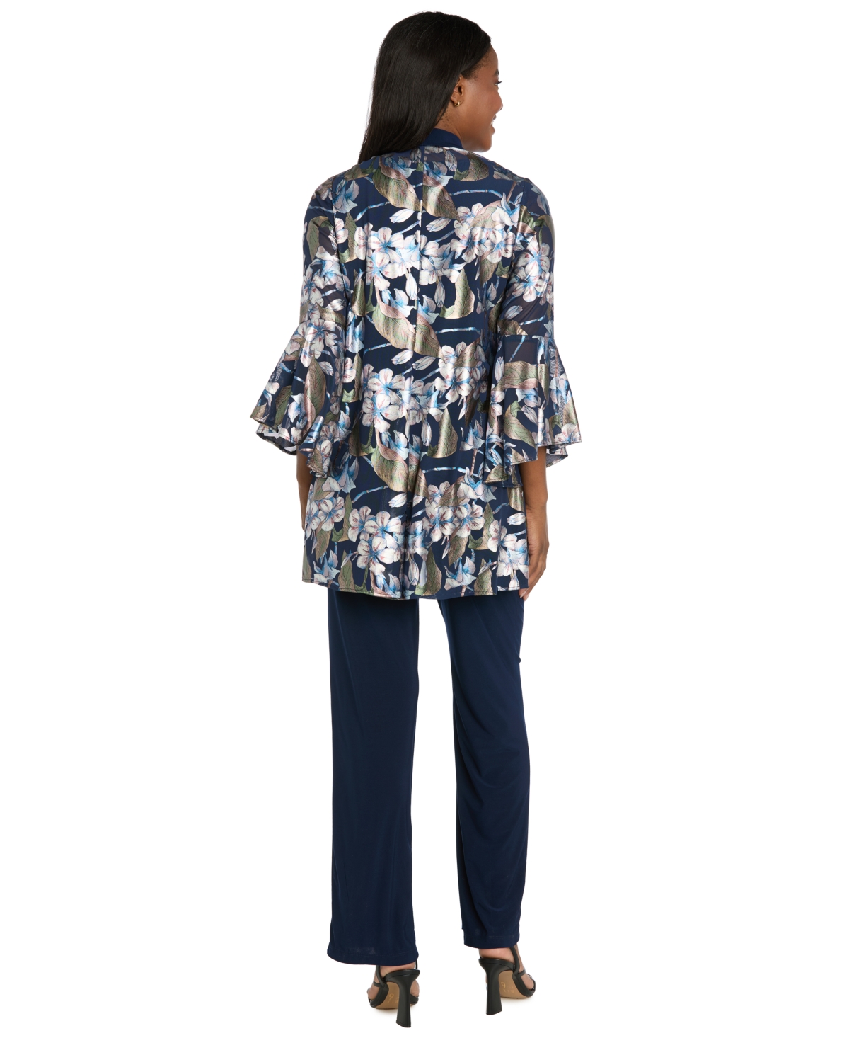 R & M Richards Women's Foil Printed Jacket Pantsuit With Tank And Pull-on Pants In Blue