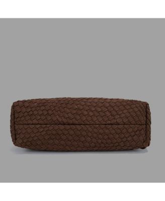 Brown and Espresso Suede Woven Hobo Bag Large Slouchy Shoulder Tote Handbag for Women Soft Braided Texture Work Purse