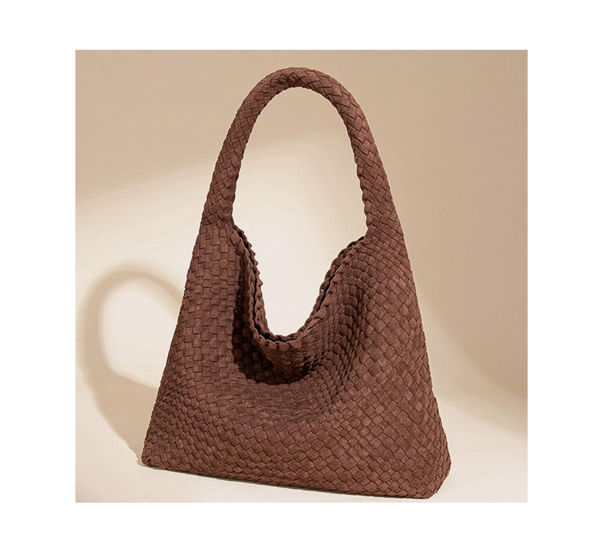 Suede Woven Soft Hobo Bag Large Slouchy Shoulder Tote Handbag for Women Braided Texture Commuter Work Purse