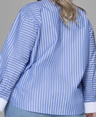 Women's Plus Size Long-Sleeve Stripe Shirt