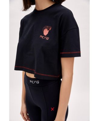 Women's Cotton Stitch Detail Cropped T-Shirt